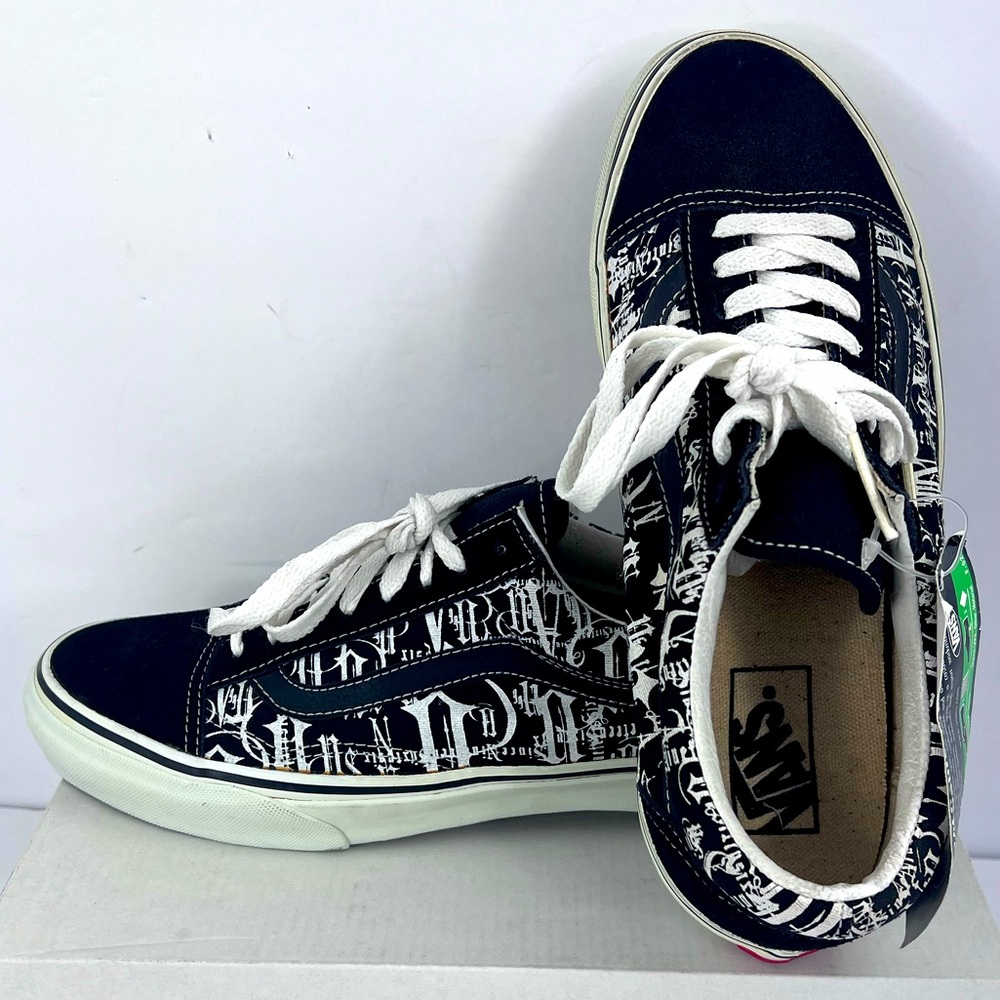 VANS OLD SKOOL LOW TOP NEWSPAPER WRITING COLOR BLOCK SHOES, MENS 8, WOMEN’S 9.5 - Picture 1 of 15